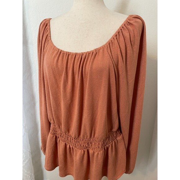 Lauren Conrad Women’s XXL Metallic Peplum Blouse Rust Orange Long Sleeve Top - Picture 3 of 8